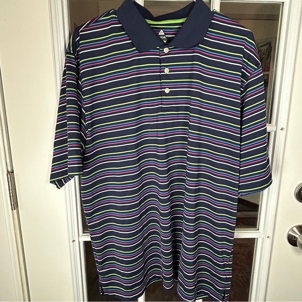 Bolle‎ Men's Striped Polo Shirt - Navy, Pink, Green Size XL